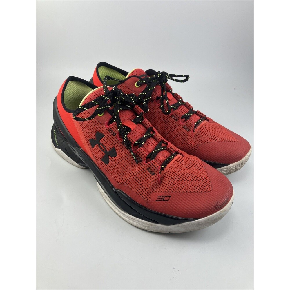 UA Mens Curry 2 Low Basketball Shoes 1264001-984 Rocket Red/Black Size 8